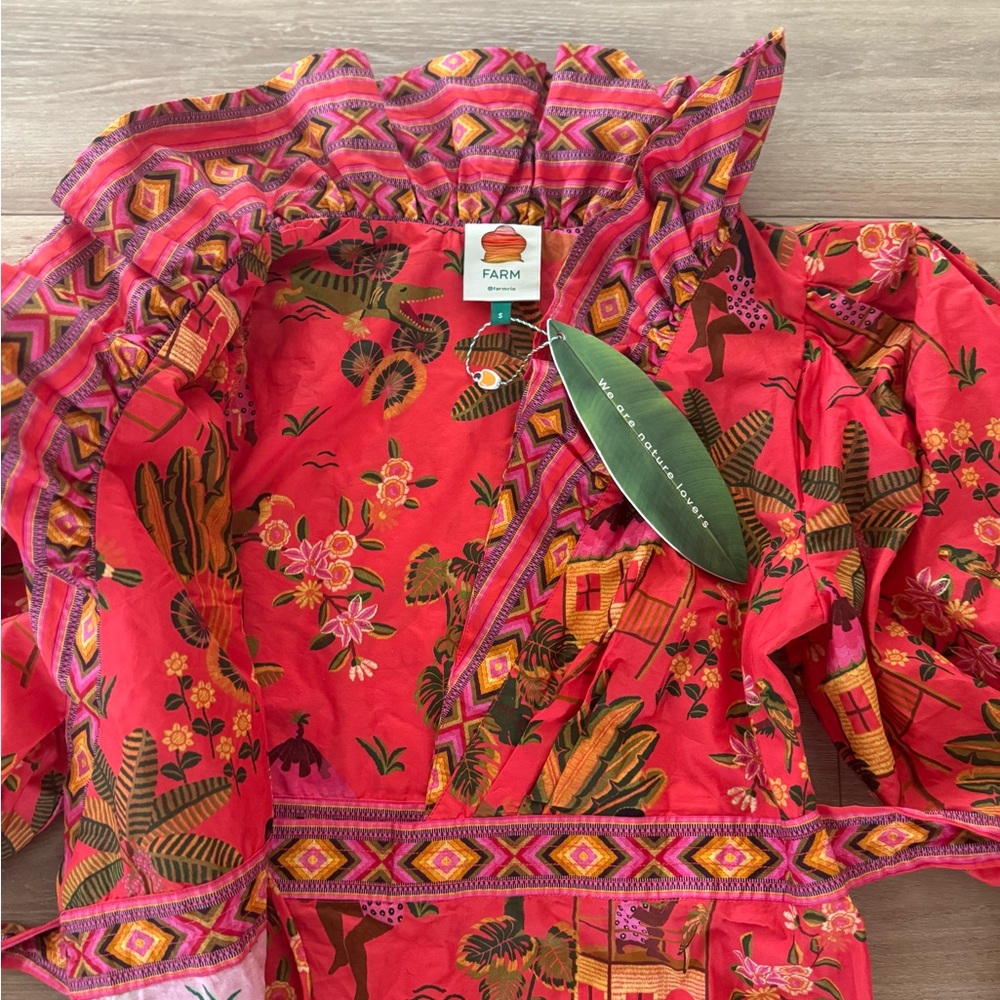Farm Rio Floral Red Maxi Wrap Dress Small - Picture 3 of 12